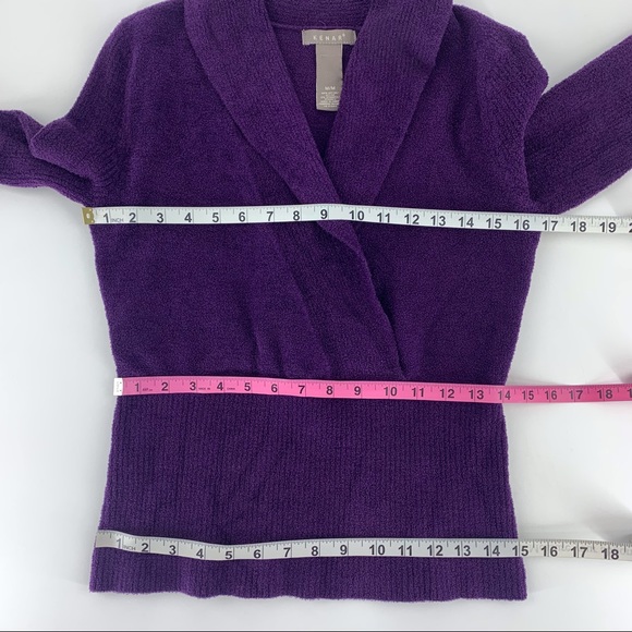Kenar Purple Plush Knit Shawl Collar Fitted Waist Sweater, Medium - Picture 14 of 16